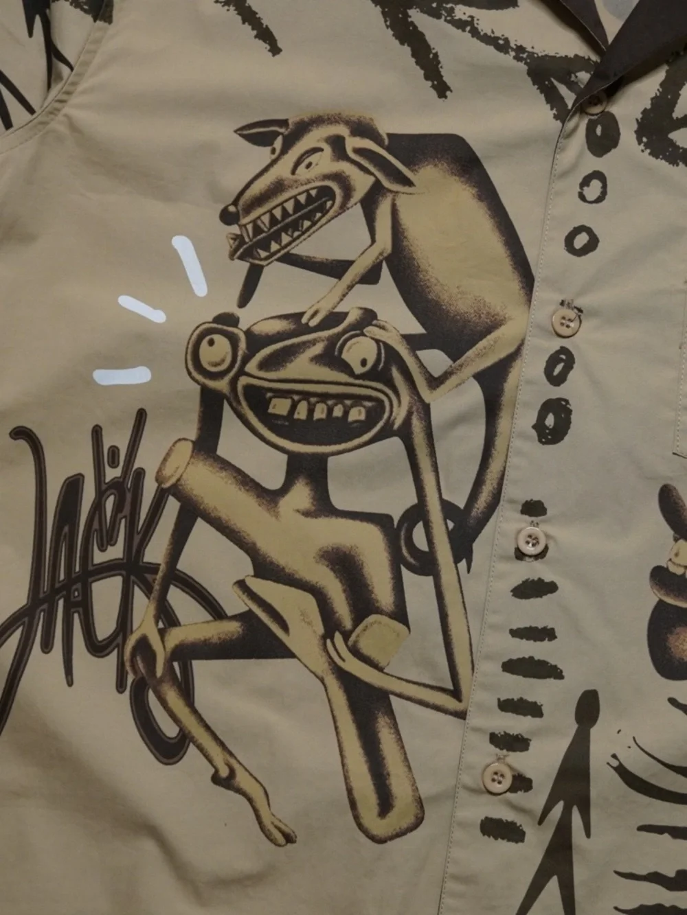 Cactus Jack Travis Scott Painter Buttonup Short Sleeve Shirt Mens Large Brown - Picture 4 of 11
